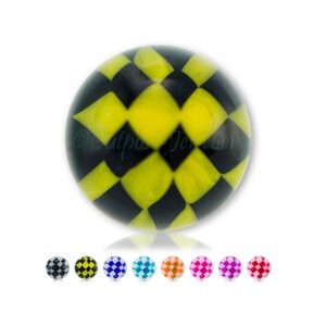 6mm Checker Ball Replacement Colourful & Fun for Piercing Bars Spare Part Kit to fit 1.6mm 14g Barbell Labret scaffold navel tongue nipple