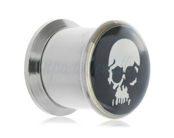 1 x Skull Acier Chirurgical Box Plug Tunnel d'oreille avec filetage interne - 5mm 6mm 8mm 10mm 12mm - Acier 316L ASTM F138 Avec Skull