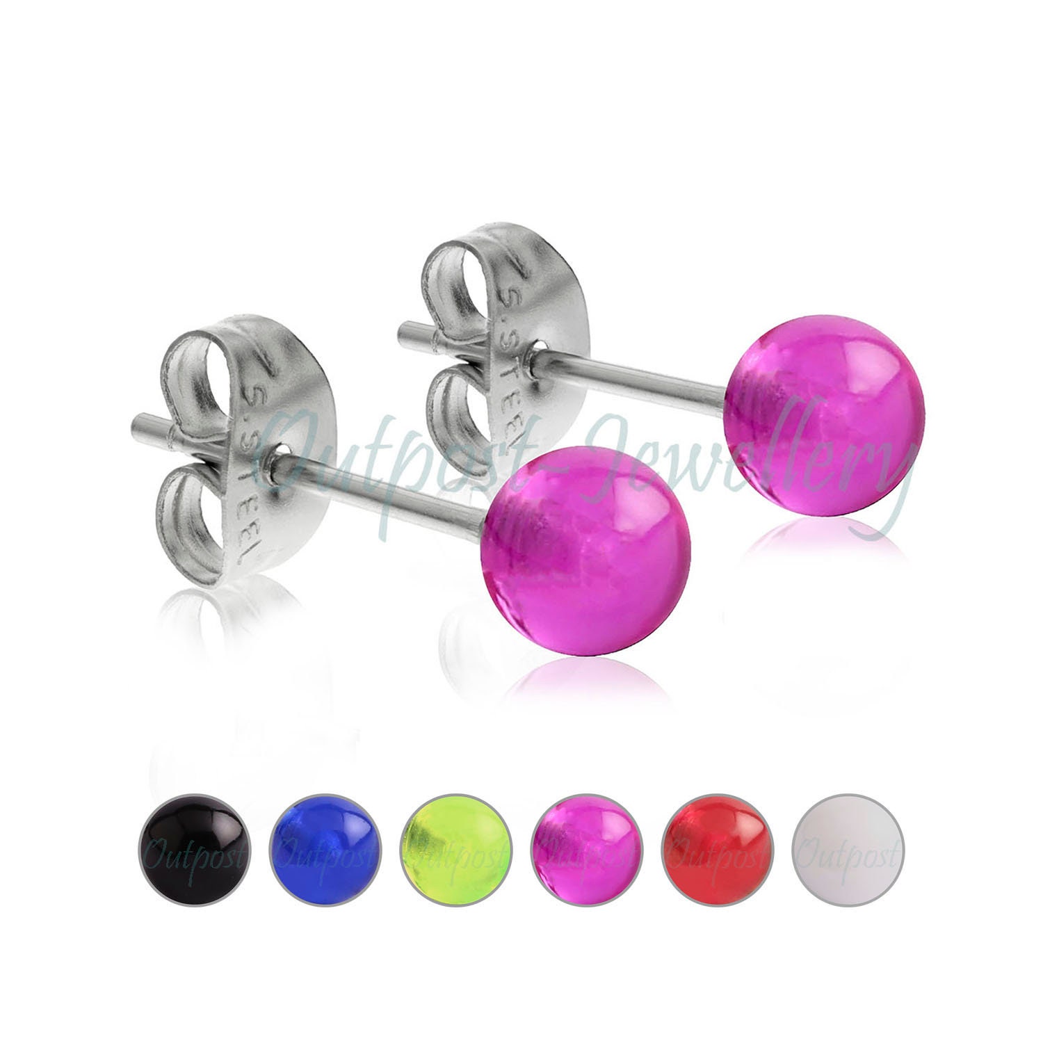 Invisible Clear Plastic Stud Earrings. Transparent in Colour for Work or School. Acrylic Material Post Silicone Back. Tiny Clear Nylon Stud