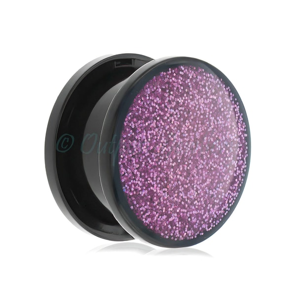 1 x Glitterline tunnel plug, black & purple glitter screw fit back for ears 3mm 4mm 5mm 6mm 8mm 10mm 12mm 14mm 16mm 18mm 20mm 22mm 24mm