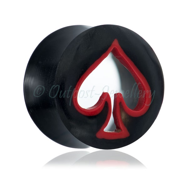 1 x red spades cut out horn double flared saddle plug tunnel design ear lobe gauge Size 10mm 12mm 14mm 16mm 18mm 20mm 24mm