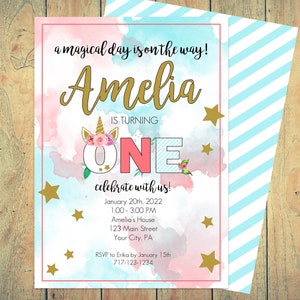 Unicorn Birthday Invitation / Unicorn Birthday / Unicorn Invitation / Magical Unicorn Invitation / Floral Unicorn Invitation / Water Color