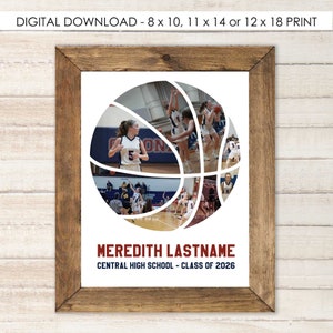 PRINTABLE Custom Basketball Photo Collage | Senior Night | Coach Gift | Basketball Photo Gift | Printable PDF & JPEG