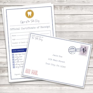 Printable Tooth Fairy Receipt - Lost Tooth Report - First Tooth Lost - Tooth Fairy Certificate - Customizable Tooth Fairy Report/Envelope