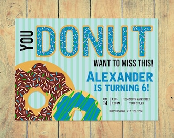 Donut Birthday Invitation | Donut Invitation | Boys Donut Invitation | Digital Download | Blue Donut Birthday Party | Donut Birthday Invite