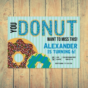 Donut Birthday Invitation | Donut Invitation | Boys Donut Invitation | Digital Download | Blue Donut Birthday Party | Donut Birthday Invite