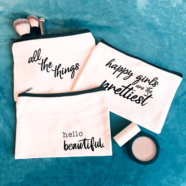 Canvas Makeup Bag | Funny Makeup Bag | Makeup Bag Gift | Teen Gift | Mom Gift | Bridesmaid Gift | Hello Beautiful | Cute Makeup Bag