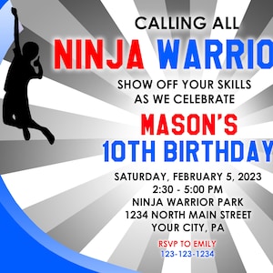 Printable Ninja Warrior Invitation | Ninja Birthday Invitation | Ninja Warrior Birthday ...