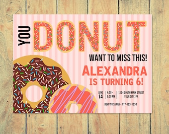 Donut Birthday Invitation | Donut Invitation | Girls Donut Invitation | Digital Download | Pink Donut Birthday Party | Donut Birthday Invite