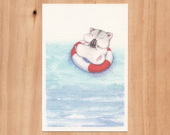 Watercolour illustration - "The Relaxing Hamster" - postcard