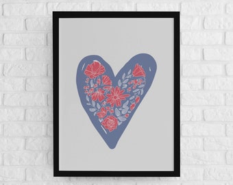 Aesthetic Nordic Heart, Valentines Day printable wall art, Instant Download, Scandinavian Wall Art, Print for framing,