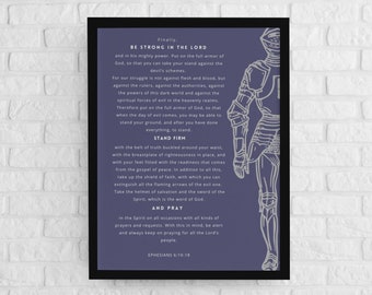 Ephesians 6:10-18, Armour of God, Bible based Printable for framing, Christian Wall Art