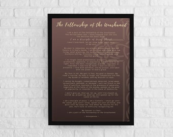 The Fellowship of the Unashamed, Bible based Printable for framing, Catholic Wall Art, Prayer, rustic country