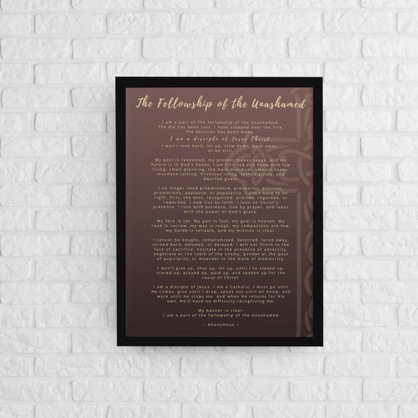 The Fellowship of the Unashamed, Bible based Printable for framing, Catholic Wall Art, Prayer, rustic country