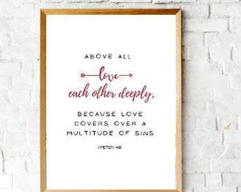 Aesthetic Valentines Day Printable for framing, Love each other deeply, 1 Peter 4:6, Instant Download, Wall Art,