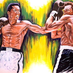 Muhammad Ali kontra Cleveland Williams, sztuka bokserska, legendy sportu, oryginalny obraz, 30&quot; x 22&quot;.
