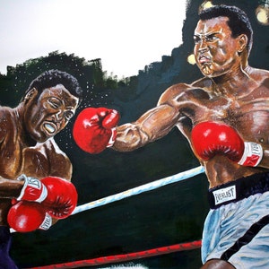 Muhammad Ali kontra Joe Frazier (3. walka), sztuka bokserska, legendy sportu, oryginalny obraz, 30&quot; x 22&quot;.