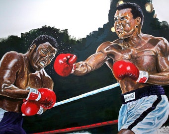 Muhammad Ali v Joe Frazier (3rd Fight), Boxing Art, Legends of sport, Original painting, 30&quot; x 22&quot;.