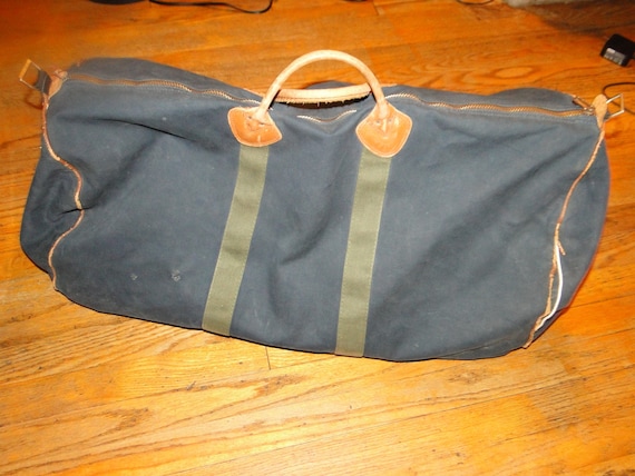 Vintage L.L.bean Leather Canvas BAG Duffle Gym Bag - image 5