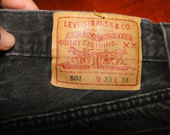 VINTAGE LEVI'S 501 Black Denim Jeans work pant Made in usa Sz32X34