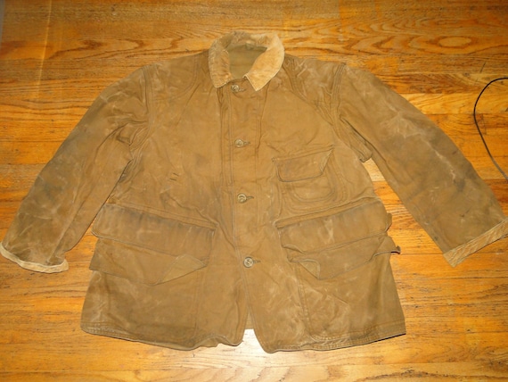 Vintage Jacket Canvas Hunting Coat Brown USA 40s … - image 1