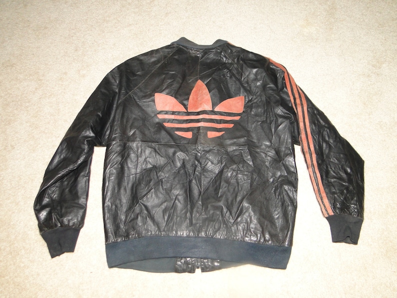 Vintage Rare Adidas Leather Jacket Mens black & red RUN DMC Etsy