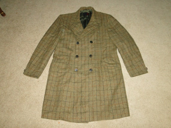 Vintage 60s 70s Wool Coat Plaid Trench Coat Jacke… - image 1