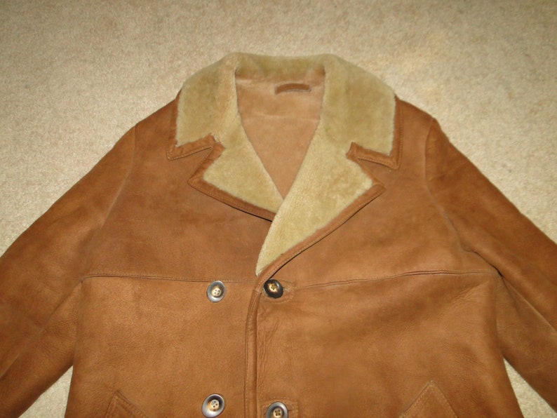 Vintage BROWN Suede Leather Jacket With Shearling Lined Sz 44 mens