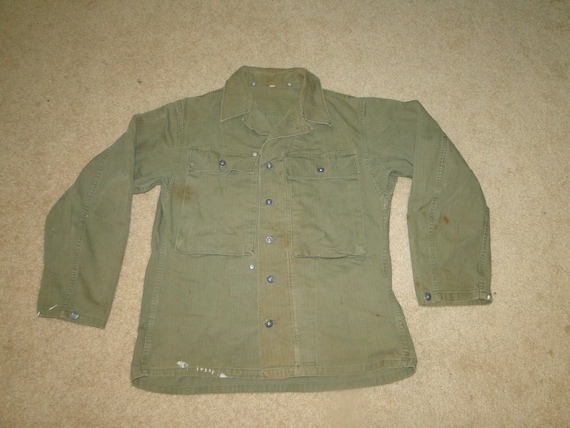 Vintage 40s WWII US Militaria HBT Herringbone Trou