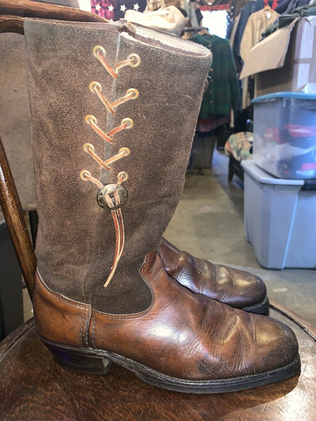 1970s Sears Chocolate Suede Harness Boots Men’s 10 B (Narrow) USA Made Suede Harness Boots - Etsy main image 2