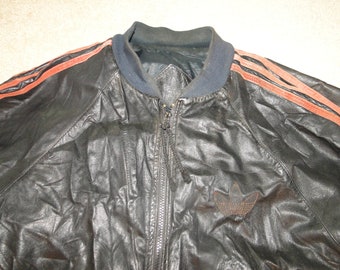 Vintage Rare Adidas Leather Jacket Mens 