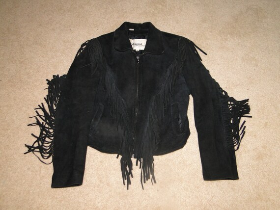 Vintage wilsons Black Suede Leather Jacket Fringe