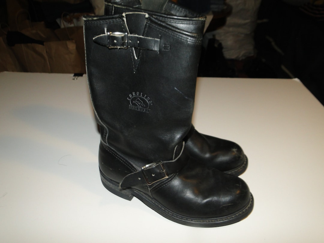 Vintage CAROLINA MENS ENGINEER Motorcycle Leather Black Boots Size
