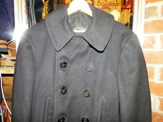 VINTAGE RARE us navy wwii  10-button  pea coat ja… - image 1