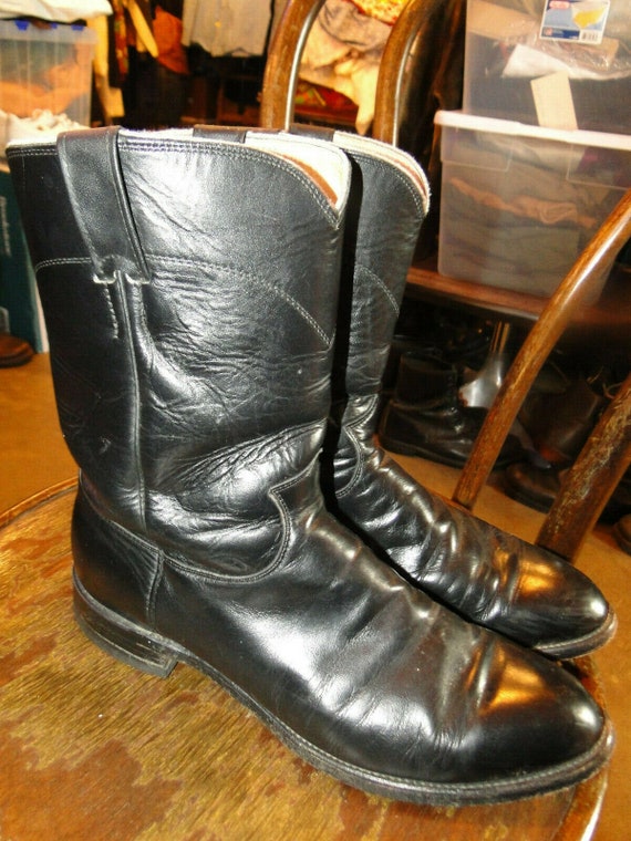 Vintage justin Black LEATHER Boots Western COWBOY 