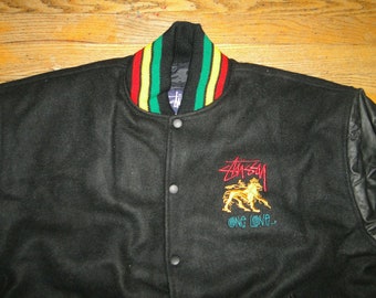 Vintage STUSSY Varsity Jacket 90s Hip Hop Shirt Rap Letterman Dead