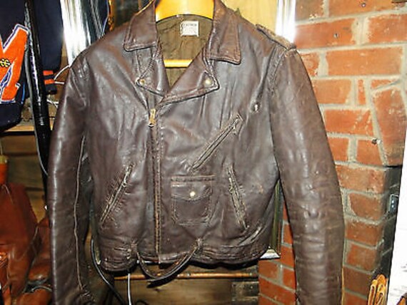 Vintage BROWN Leather Motorcycle Jacket Sz.44-46