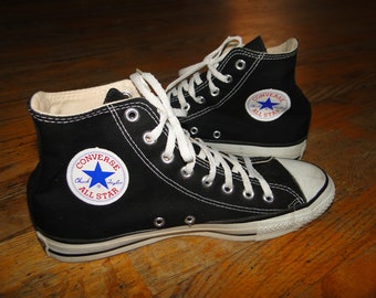 Vintage Black Converse All Star Chuck Taylor Shoes, Hi Tops, Made In USA Sz 8