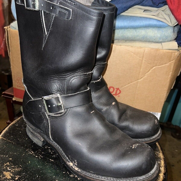 Vintage MENS ENGINEER MOTORCYCLE Leather black  boot  No steel Toe size 10.5