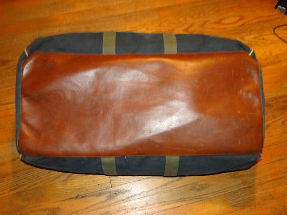 Vintage L.L.bean Leather Canvas BAG Duffle Gym Bag - image 8