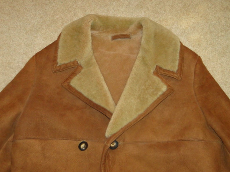 Vintage BROWN Suede Leather Jacket With Shearling Lined Sz 44 mens