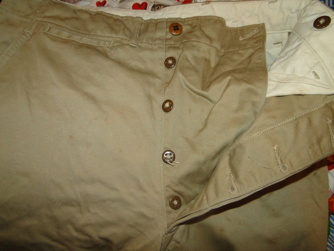 Vintage USMC US Military Uniform Trousers Chino Pant Button Fly WWII Sz ...