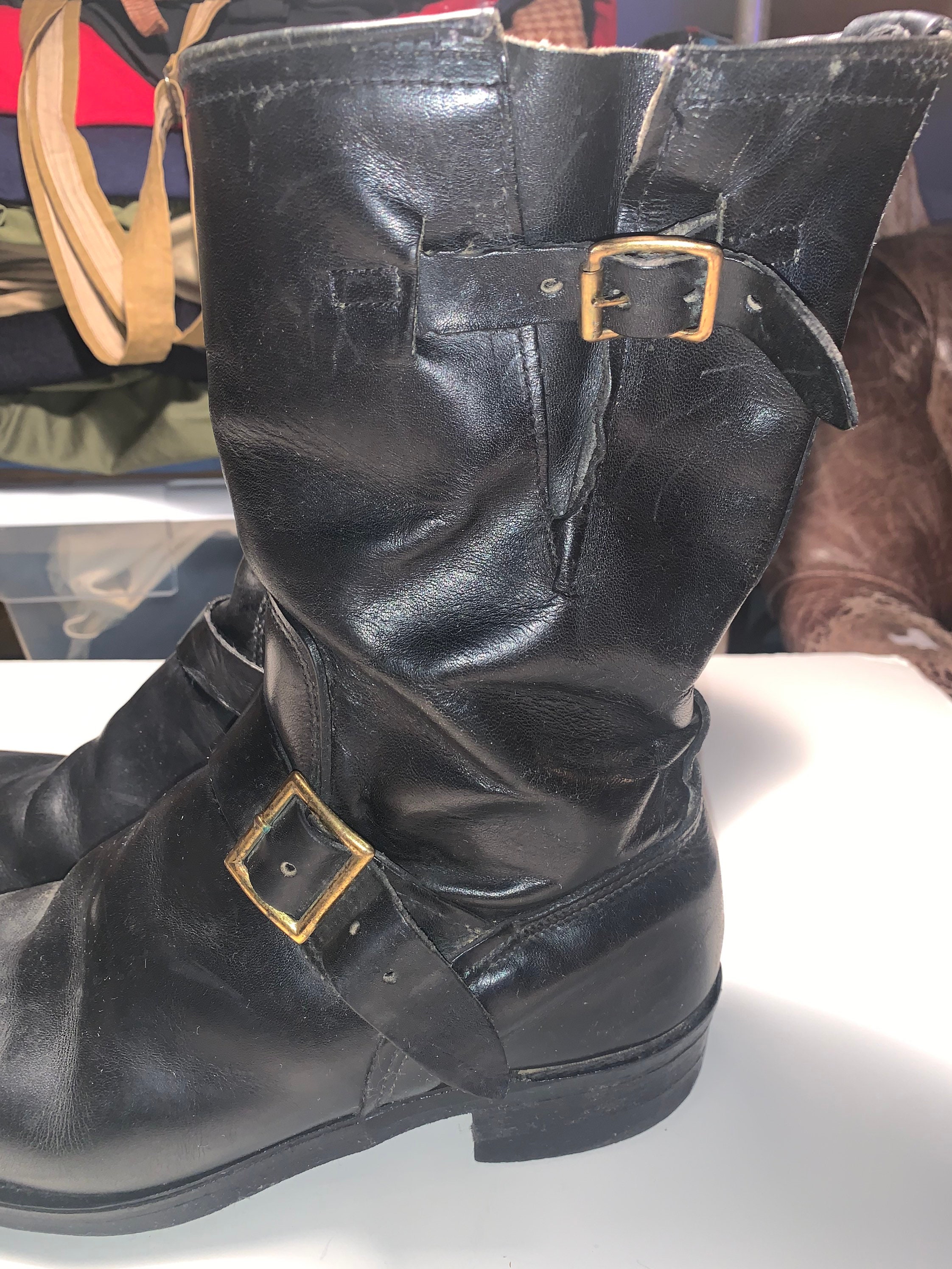 Vintage Sears MENS Engineer Motorcycle Leather Black Boot SIZE 11