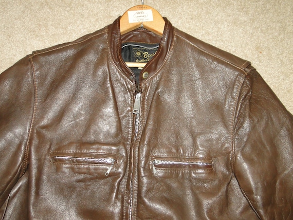 Vintage BROOKS Brown Leather Motorcycle Jacket Sz