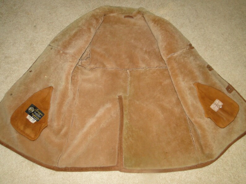 Vintage BROWN Suede Leather Jacket With Shearling Lined Sz 44 mens