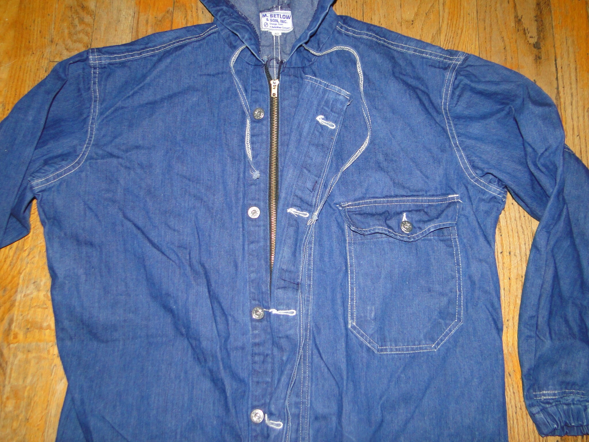 Vintage Rare Hooded Denim Coveralls Overalls Work Size. 42