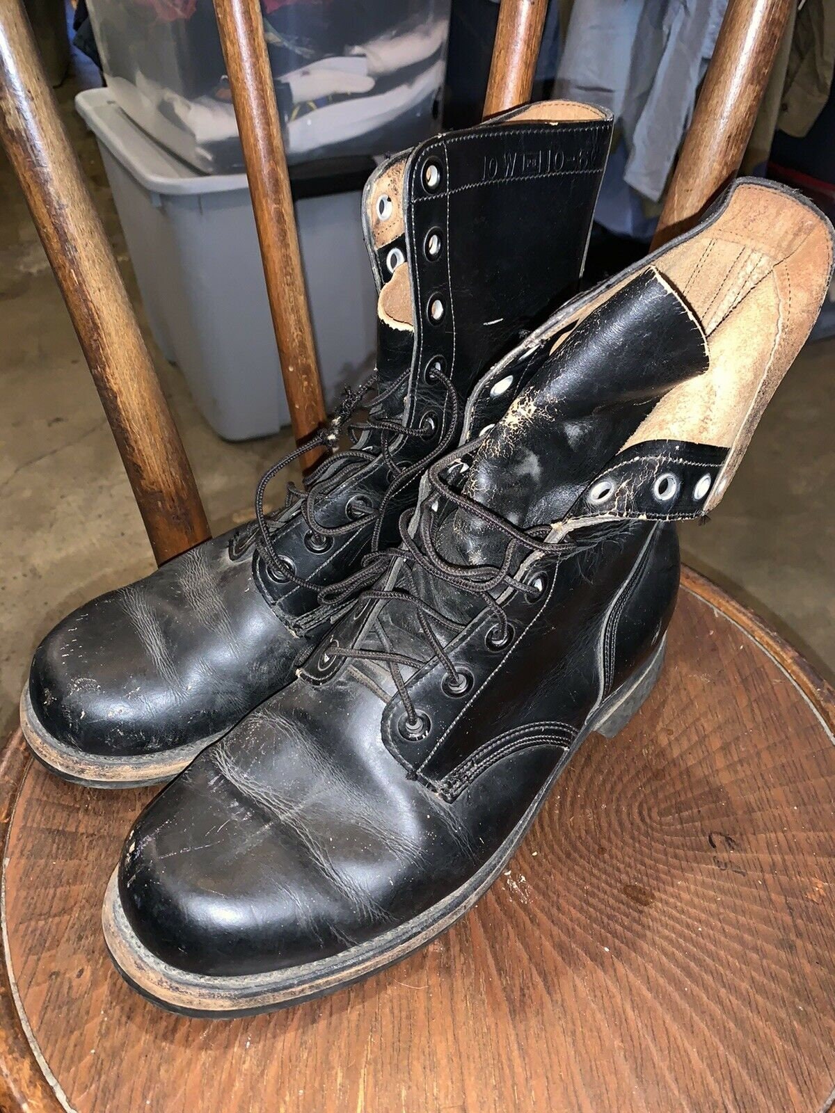 Vintage US ARMY Militaria 1969 Leather Combat Boot Sz 10 W