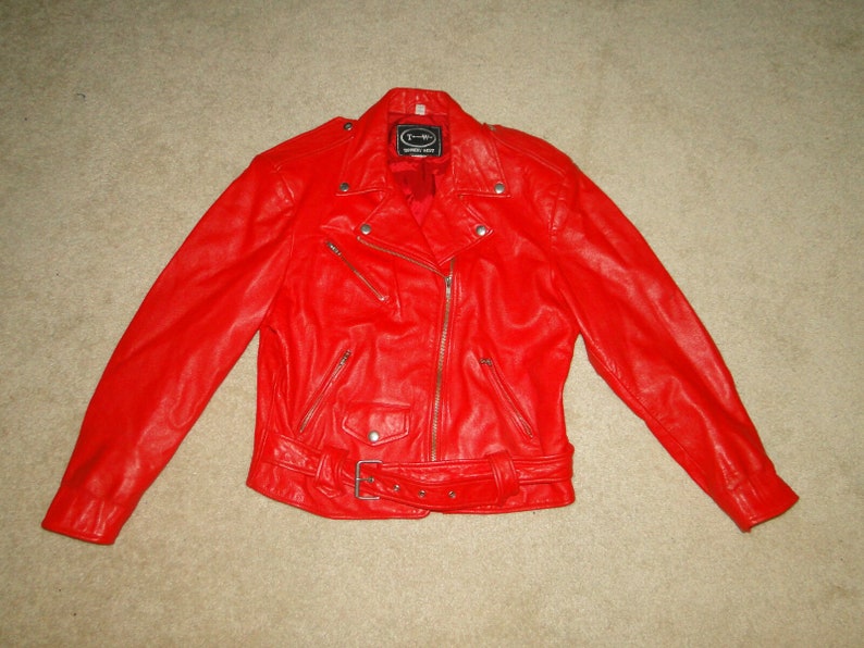 Vintage Red Leather Jacket Rockabily Sz L Womens