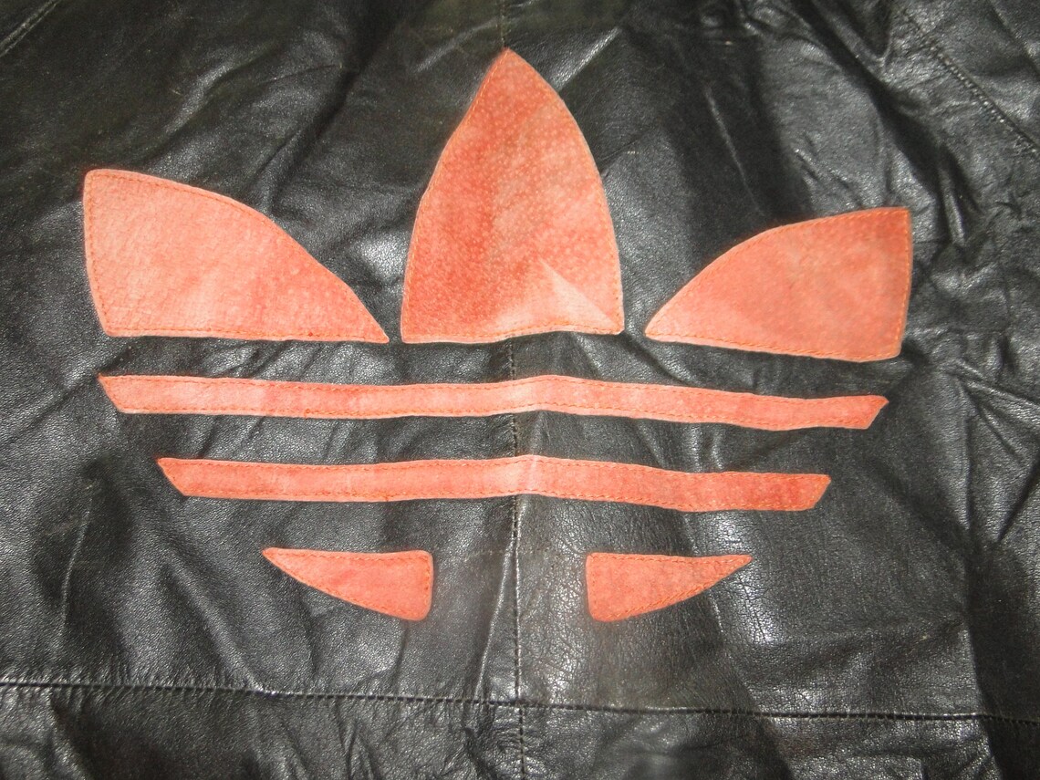 Vintage Rare Adidas Leather Jacket Mens black & red RUN DMC Etsy