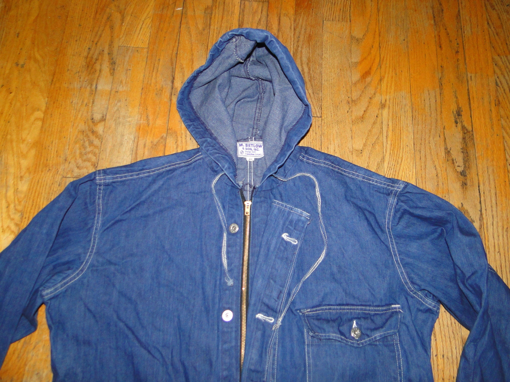 ◆IN SILENCE◆ Painted Denim Coverall Jacket BLUE IM2E2JK32B Vintage Rare Hooded Denim Coveralls Overalls Work Size. 42
